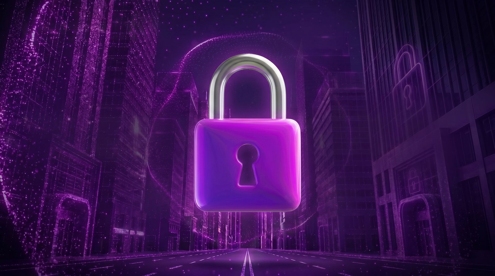 Ilustração de cadeado roxo simbolizando segurança